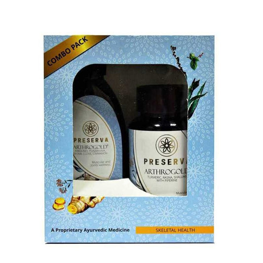 Preserva Wellness Arthrogold Tablets & Oil Combo box on a white background.