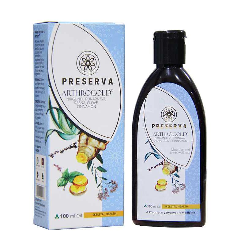 Preserva Wellness Arthrogold Oil and box on a white background.