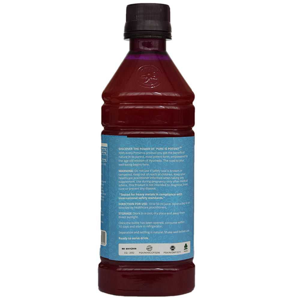 Preserva Wellness Oxyrich Juice Back Lable on a white background.