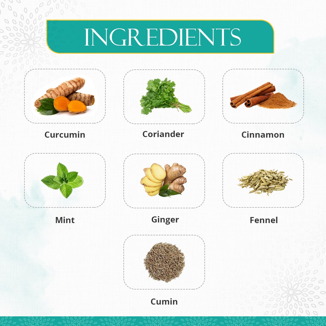 Daily Diagemax Tea Ingredients. (Curcumin, Coriander, Cinnamon, Mint, Ginger, Fennel and Cumin)