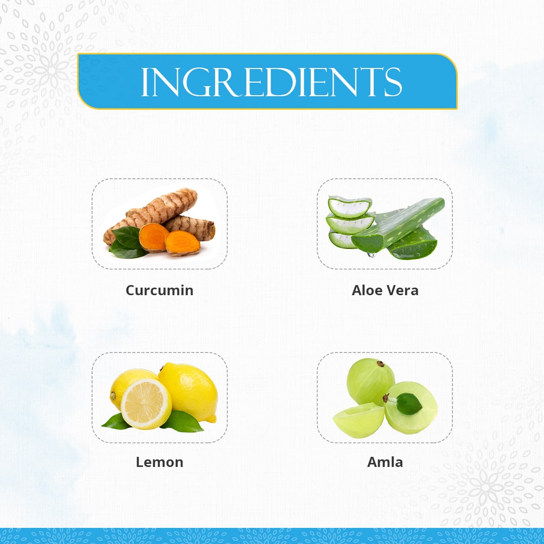 Ingredients of Preserva Wellness Nutrixgold Juice. (Aloe Vera, Curcumin, Lemon & Gooseberry)