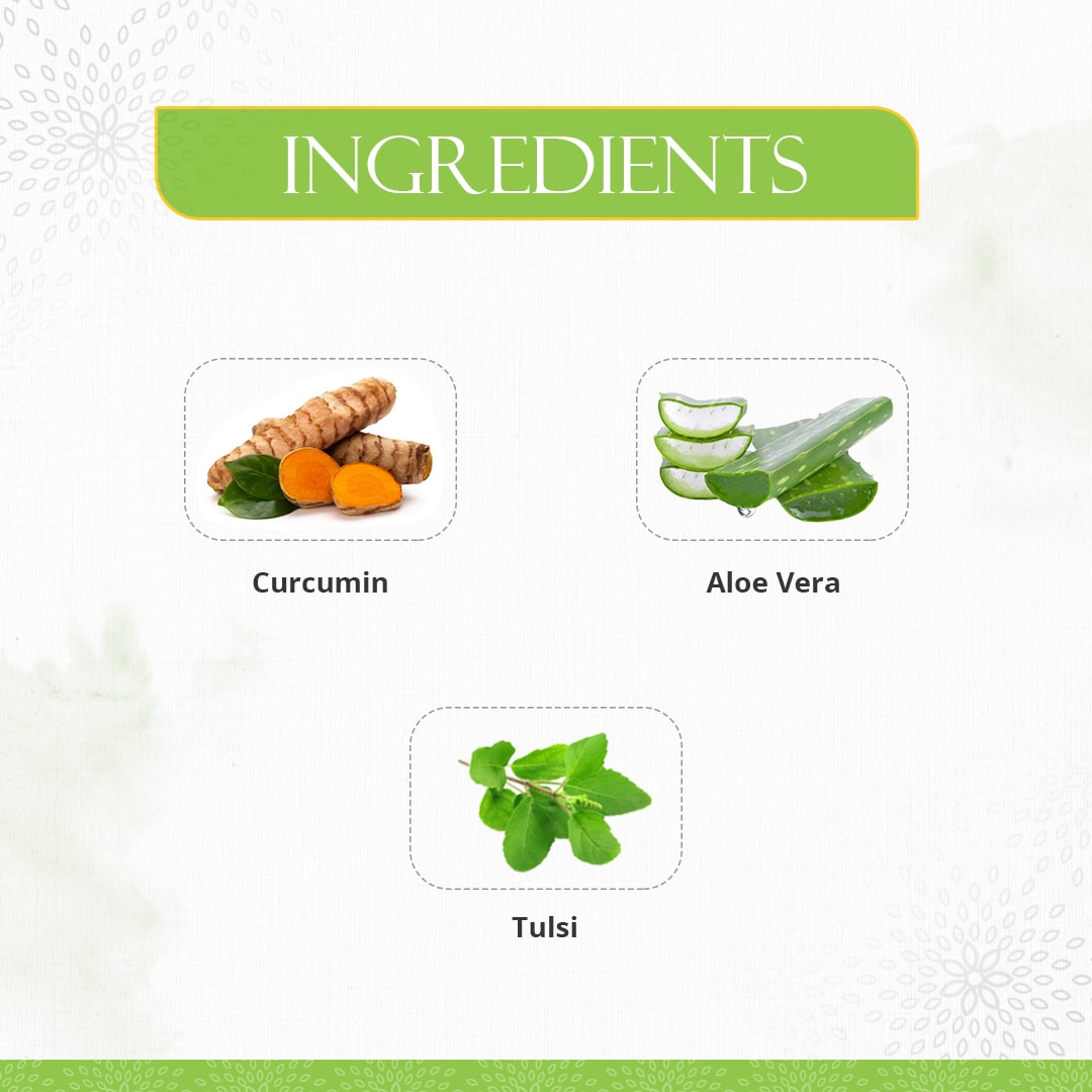 Ingredients of Preserva Wellness Daily Strength Juice. (Aloe Vera with Tulsi & Curcumin) 