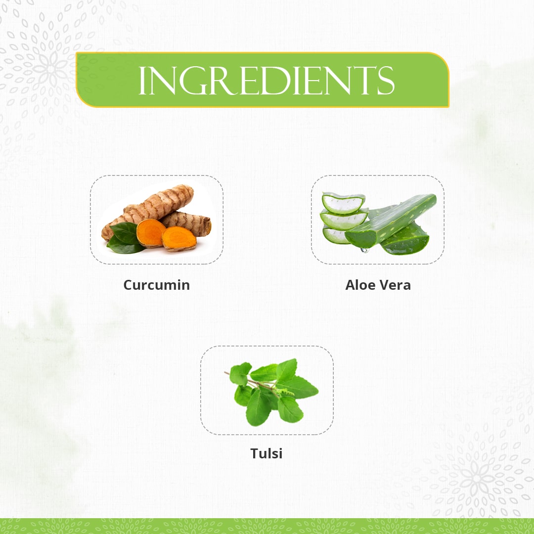 Ingredients of Preserva Wellness Daily Strength Juice. (Aloe Vera with Tulsi & Curcumin)