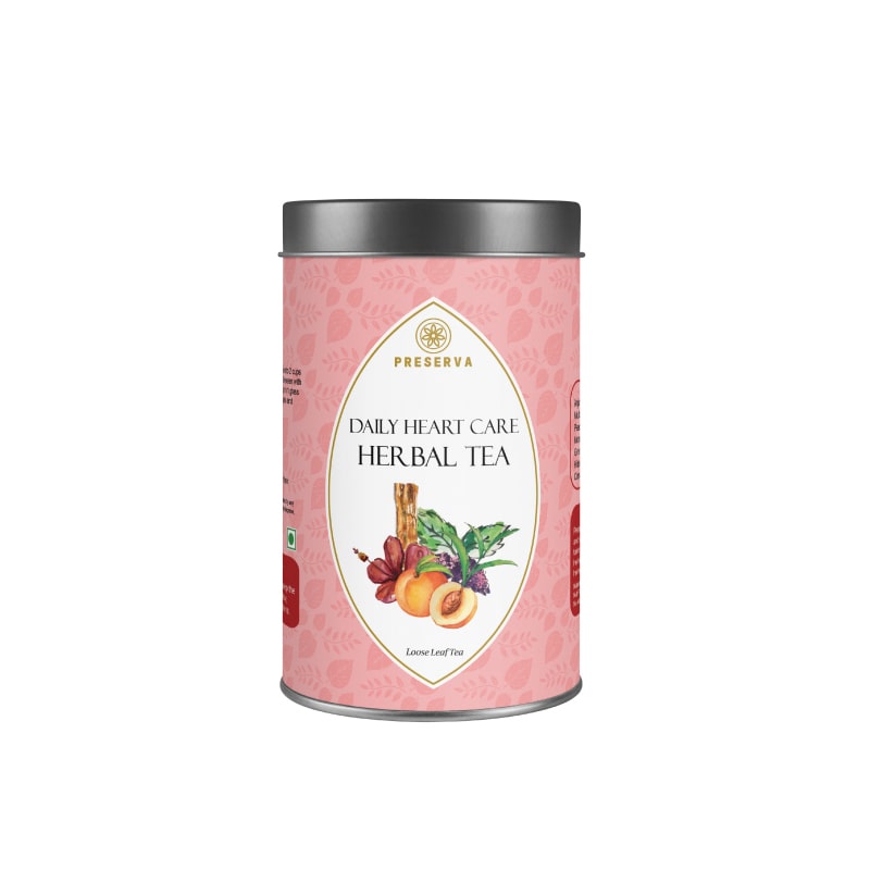 Preserva Wellness Daily Heart Care Tea Box 50 grams with cinnamon barks on a white background.