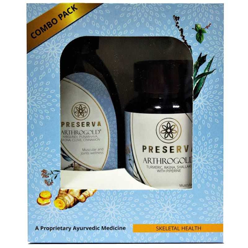 Preserva Wellness Arthrogold Tablets & Oil Combo box on a white background.