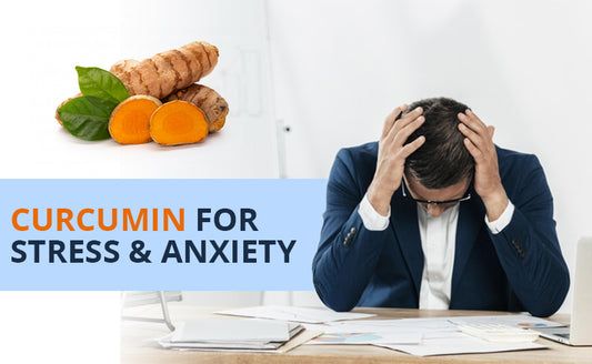 A person in stress and anxiety and an image of organic sliced curcumin