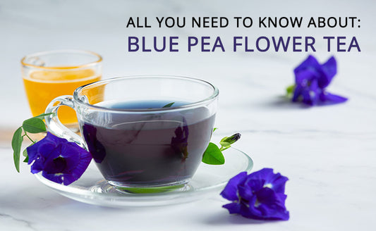 Cup of Blue Pea Flower Tea with Shankhpushpi flowers