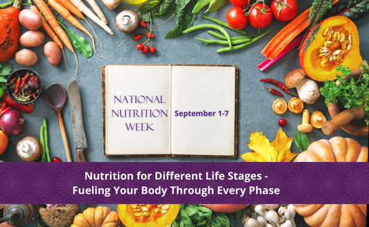 National Nutrition Week banner with healthy fruits and vegetables