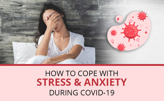 A woman in stress and anxiety and a COVID-19 vector