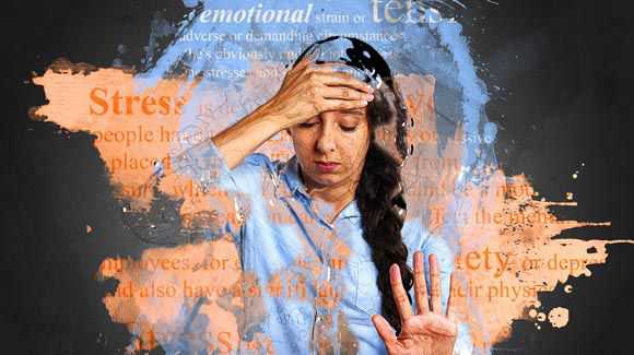 Art of a woman in stress and anxiety with orange and blue colour paint