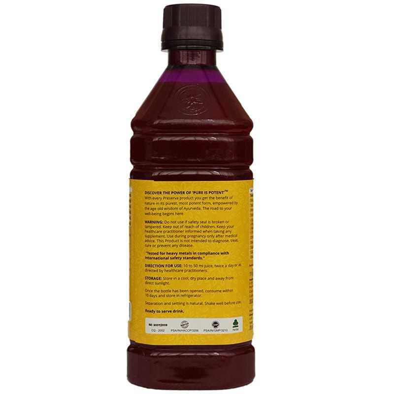 Preserva Wellness Platimore Juice Back Lable on a white background.