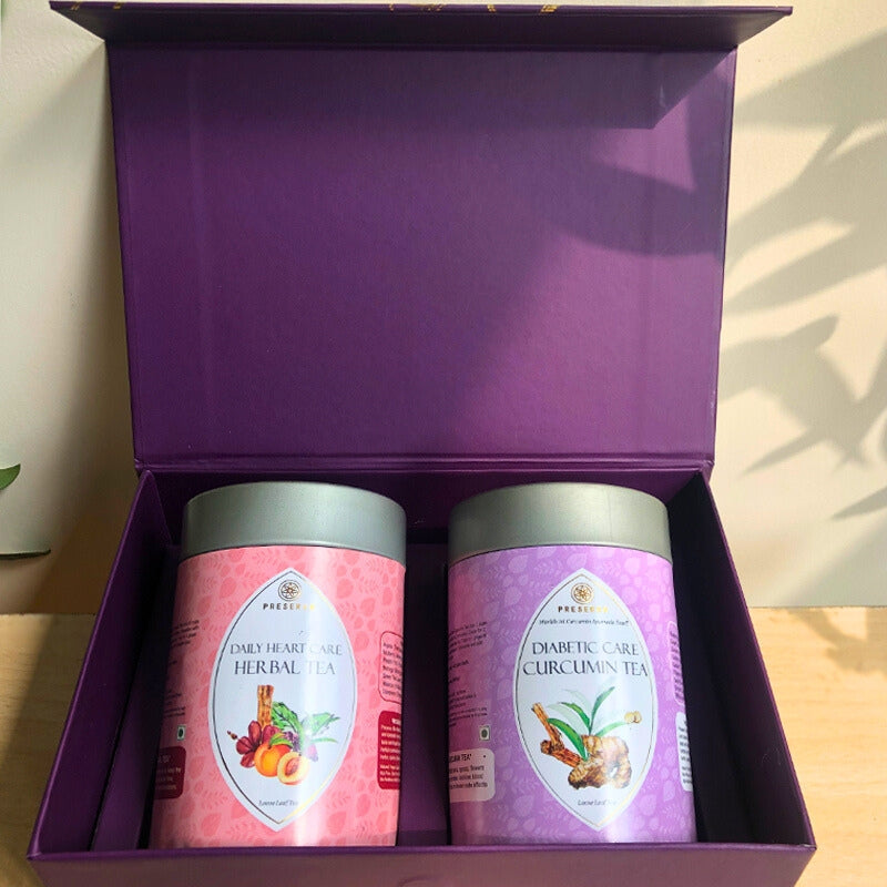 Purple Gift Box with two teas inside- Daily Heart Care Tea & Diabetic Care Tea