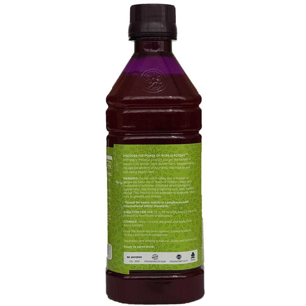 Preserva Wellness Daily Strength Juice Back Lable on a white background.