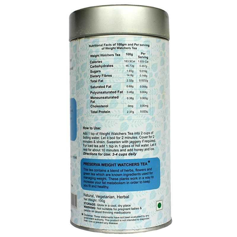 Nutritional Value on the back label of Immune Weight Watcher Tea Box.