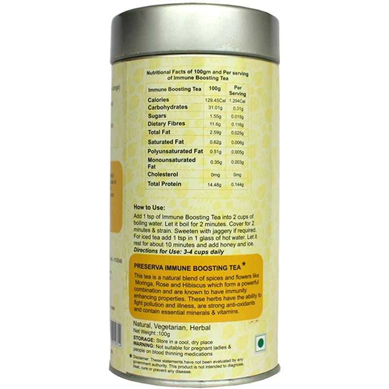 Nutritional Value on the back label of Immune Boosting Tea Box.