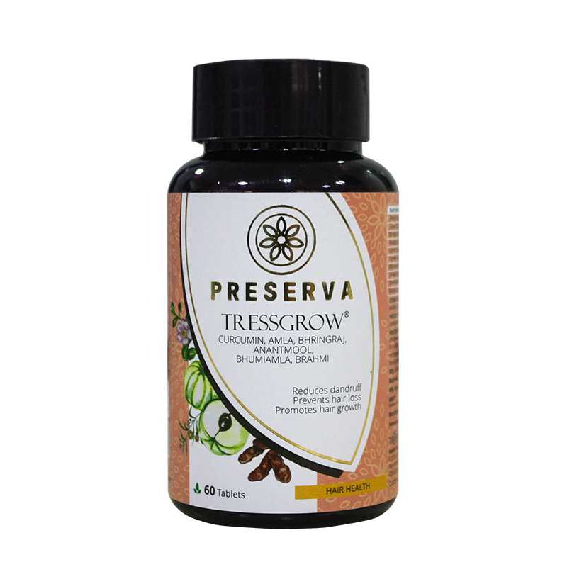 Preserva Wellness Tressgrow Tablets on a white background.