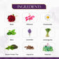 Ingredients of Preserva Wellness Daily Calm Tea. (Assam Green Tea, Lavender Flower, Rose Flower, Chamomile Flower, Liquorice, Hibiscus flower, Lemon grass leaves, Mint leaves and Valerian)