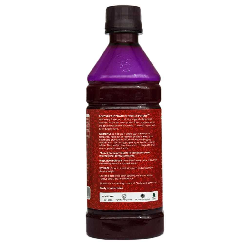 Preserva Wellness Cardigold Juice Back Lable on a white background.